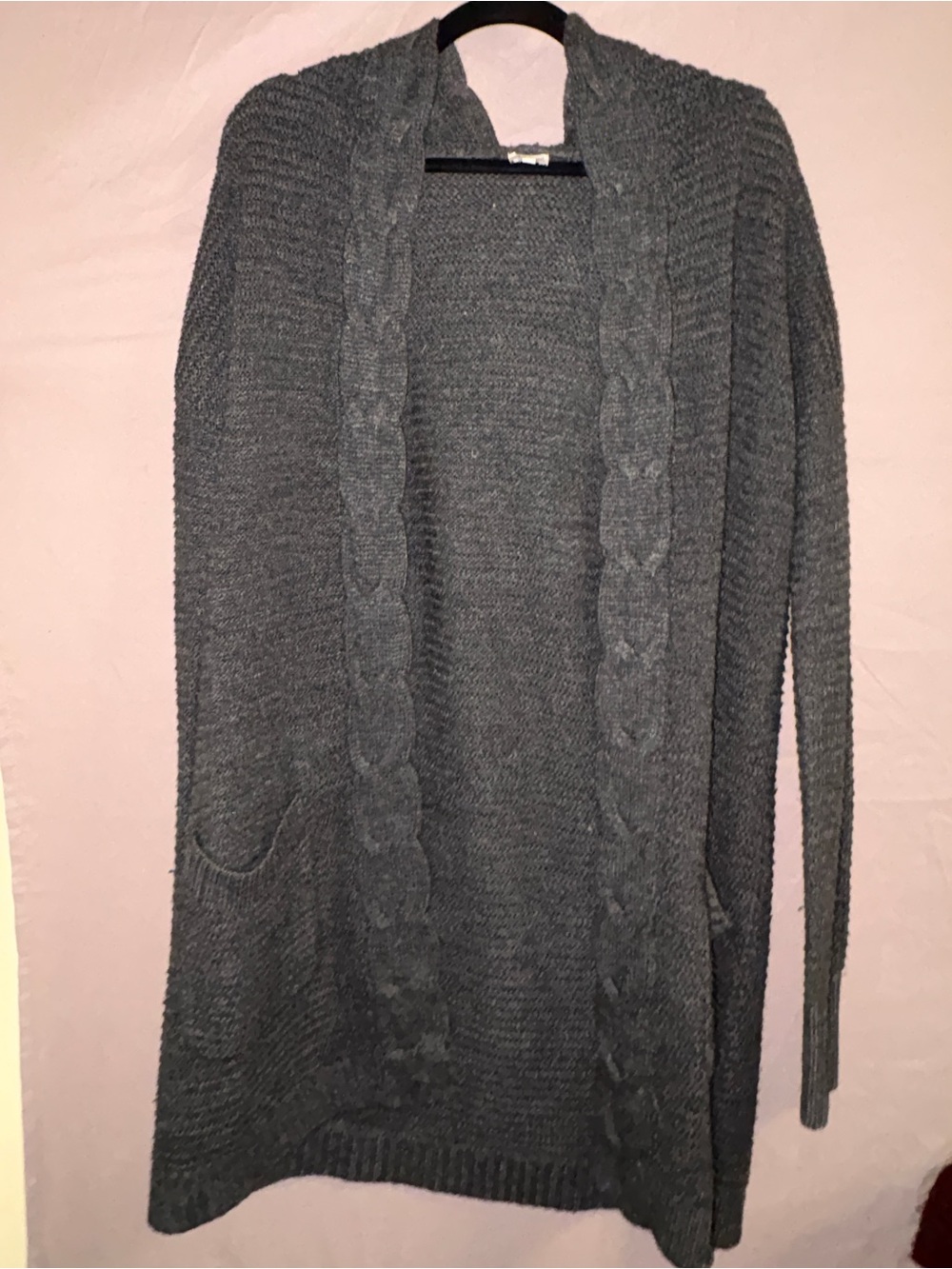 Kismet Charcoal Cable-Trim Open-Front Cardigan